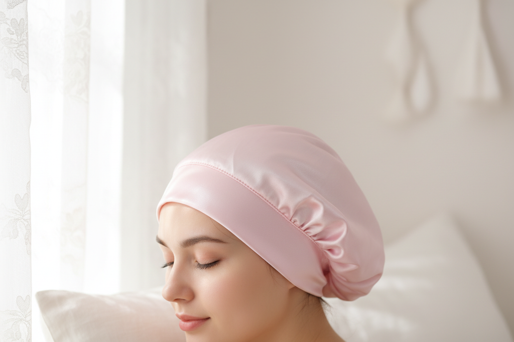 Bonnet en Satin Rose Pastel