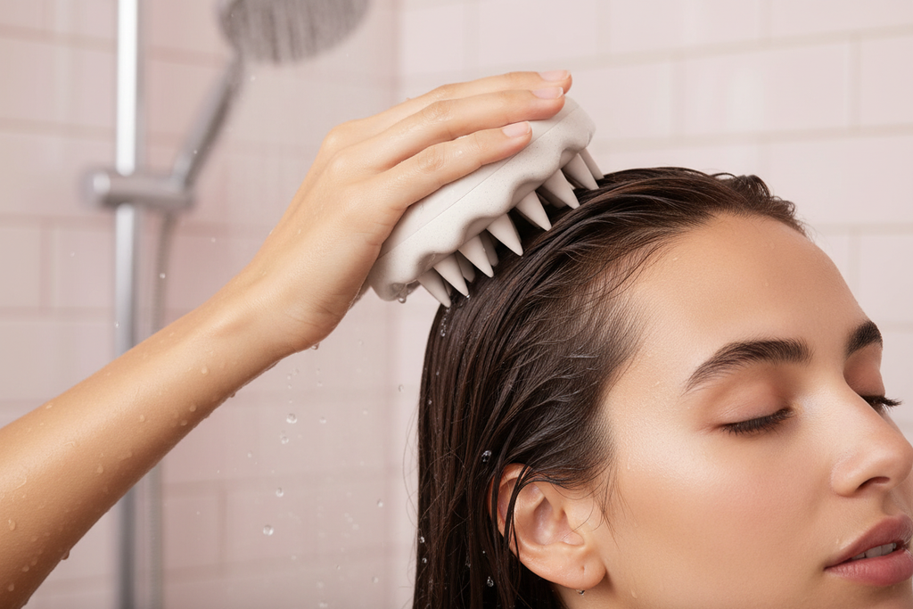 Brosse de massage du cuir chevelu en silicone pour le lavage des cheveux et l'élimination des pellicules .